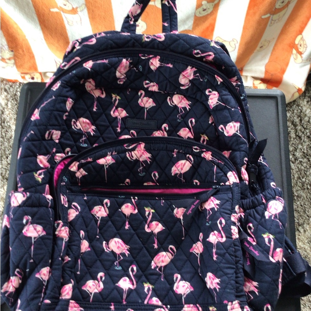 Vera Bradley Flamingo Print Backpack - Navy and Pink